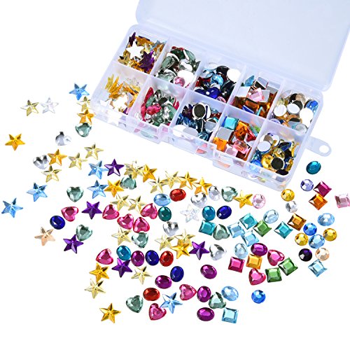 Outus 500 Stück Edelsteine Flatback Strasssteine Acryl Handwerk Juwelen Edelstein Verschönerungen, Herz Stern Quadrat Oval, Rund, mit Kunststoff Aufbewahrungsbox, Sortierte Farbe