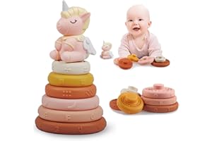 YEVOHADT 7 Jouets Tour Souple Empilable, Sensoriel Dentition pour Jeu D'empilement, Bebe 1 an, Jeux Educatif Montessori Jouets à Presser Cadeau pour Garçons Filles Enfant 6 9 12 18 Moi