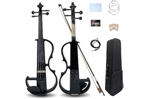 Yinfente - Violín eléctrico 4/4 de tamaño completo, silencioso, 4 cuerdas, accesorios de ébano, para estudiantes, principiantes, con funda, lazo, reposabrazos para hombro, cable de colofonia,