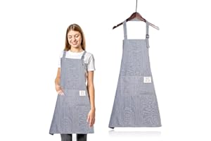 ACYDSR Tablier Cuisine,72cmx68cm Reglable Tablier de Menage, Tablier en Coton et Lin Etanche avec 1 Poche, pour Cuisine Familial, Restaurant, Jardin, Barbecue, École, Café
