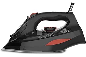 BLACK+DECKER BXIR3000E - Ferro da stiro, 3000W. Piastra in ceramica. Colpo di vapore 200g/min. Vapore continuo 45g/min. Doppio sistema anticalcare. Vapore disinfettante. Antigoccia. Nero