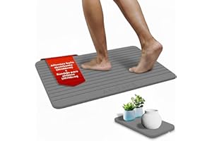 ANGAHE CREATING MOMENTS Alfombra de Baño Diatomita Antideslizante y Bandeja a Juego – Secado Rápido, Absorbente y Antibacteriana | Alfombrilla de Ducha Moderna, Minimalista Stone Mat para un Baño Impecable (Gris Oscuro)