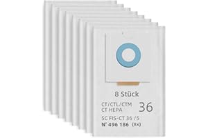 NIXOOT 8 sztuk 496186 worków do odkurzacza Festool SELFCLEAN CT 36 / CTM 36 E/CTL 36 E CLEANTEC, seria odsysająca, duża pojemność, worek filtrujący, ekstraktor kurzu, części zamienne akcesoria SC