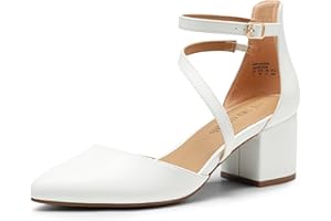 DREAM PAIRS Damen-Pumps mit geschlossenem, spitzem Zehenbereich und niedrigem Blockabsatz, Knöchelriemen, Hochzeitsschuhe, Elegante Schuhe
