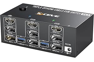 Switch KVM DP + HDMI 3 Monitor 2 Computer, YOUTINGHDAV Triplo Monitor Switch KVM 2 Displayport + HDMI 8K@60Hz 4K@144Hz, Switcher-KVM USB 3.0 per 2 PC Condividi mouse, tastiera e 3monitor