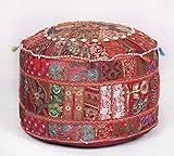 Bohemian Traditionelle Patchwork indischen Pouf groß rund Ottoman Sitz pouf - 2