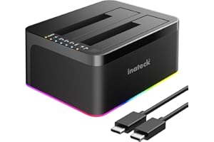 ‎INATECK Inateck RGB USB 3.0 USB-C Port Festplatten Dockingstation mit Offline-Klonen, für 2,5/3,5 Zoll SATA HDDs und SSDs, 2 x 20TB Dual Bay Docking Station, UASP unterstützt, SA02003C