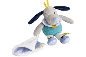 BABY NAT' - Peluche Chien avec Doudou Mouchoir - 22 cm - Gris/Vert - Cadeau Naissance Mixte - Chien Pépin - BN0447