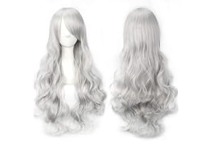 YEESHEDO 32" 80 cm Silver Grey Long Wavy Curly Hair Cosplay Wigs with Bangs for Women Girls Heat Resistant Synthetic Wig for Party Costume Anime Halloween