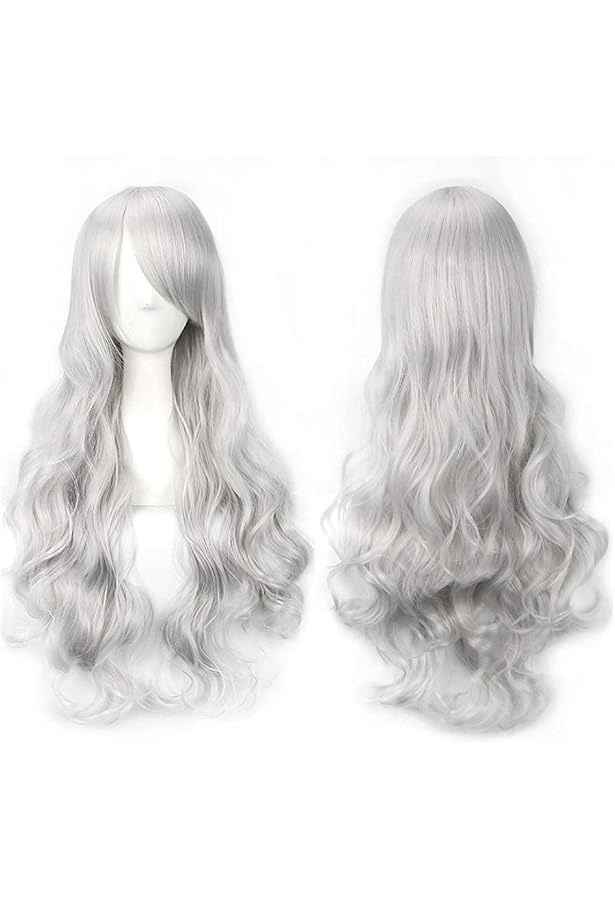 Colorfulpanda Perruque Longue Grise Ondulée - Ombre Racines Foncées - 66cm - Fibres Synthétiques - Style Naturel