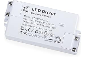 YAYZA! LED Transformateur 24v 30W, IP44 Alimentation 1250mA LED Driver 220V AC à 24V DC, Adaptateur de Pilote LED à Tension Constante, Mini Alimentation pour CCTV GU5.3 G4 Ampoules MR11, MR16