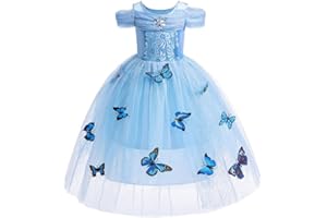 Lito Angels Disfraz de Princesa Cenicienta Bella Aurora con Mariposa para Niña, Vestido de Fiesta de Cumpleaños Halloween