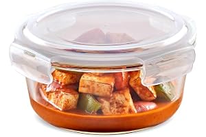 BOROSIL KLIP-N-STORE ROUND GLASS STORAGE CONTAINER WITH AIR TIGHT LID FOOD STORAGE CONTAINER MICROWAVE SAFE CONTAINER 400 ML