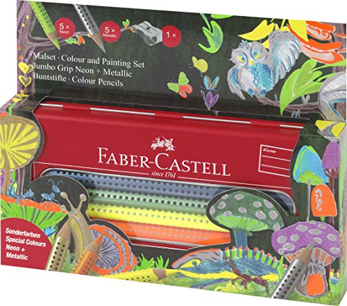 Faber-Castell 110940 Jumbo Grip Malset, 10er Etui, neon metallic - 2