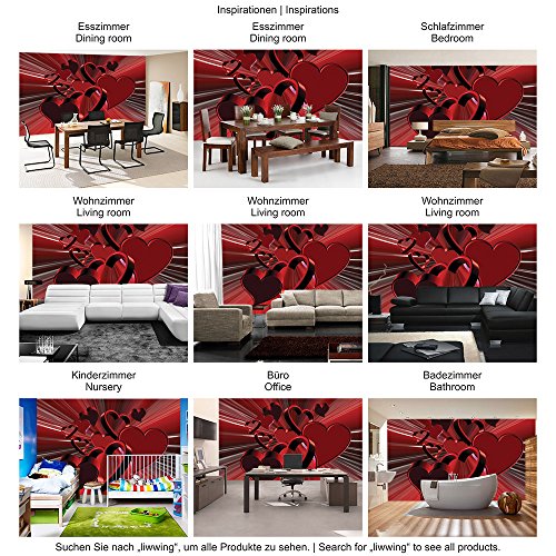 Vlies Fototapete 400×280 cm PREMIUM PLUS Wand Foto Tapete Wand Bild Vliestapete – 3D Tapete Abstrakt Herzen Streifen Linien Tunnel Bahnen Liebe 3D rot – no. 854 - 5
