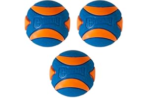 ChuckIt! Ultra Squeaker Ball Dog Toy Ball Durable Rubber Squeaky Dog Ball Chuck It Launcher Compatible Toy For Dogs, 3 Pack, Medium, Orange