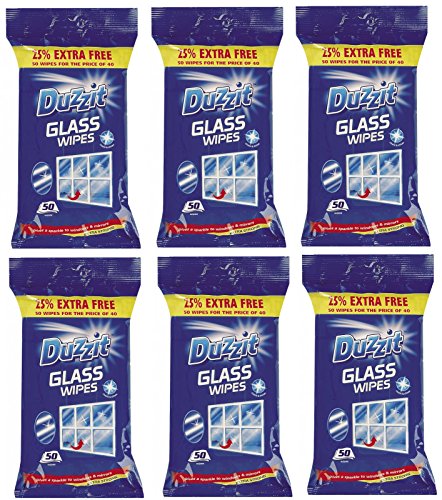 Duzzit 6 x Glass Window Mirror Cleaning Wipes Pack Of 50