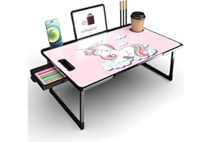BRINKL Engineered Wood Multipurpose Foldable Laptop Table with Cup Holder | Table Home Study Writing Table, Foldable and Portable/Ergonomic Edges (UNICORN COTED 1)