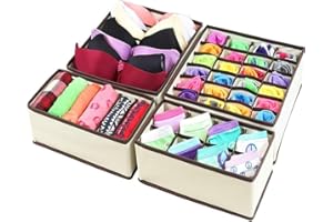 KEKECHAORAN Składany organizer na bieliznę, organizer do szafy na ubrania, rozdzielacz szuflad, 4 zestawy, składany organizer do garderoby do przechowywania skarpet, szali (beżowy-4)