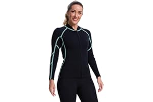 Lemorecn Women's Wetsuit Top, 2mm Long Sleeve Super-Stretch Neoprene Jacket for Diving, Surfing, Snorkeling & Water Sports