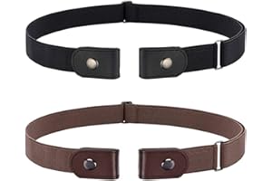 JSUOEO 2 Pack No Buckles Belt for Women Adjustable Invisible Elastic Belts Without Buckle Free Waist Belt Buckleless Stretch Belts for Jeans Pants Dress (Black + Brown)