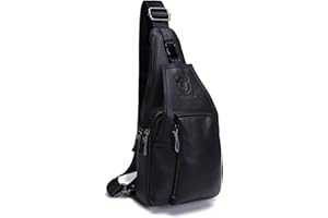 HARPIMER Bolso Mochila de Pecho Bolso Hombre Piel, Mochila de Cuero Autentico, Bolso mochila de pecho piel cuero Bolsa Resistentes al Agua Para Escolare Ciclismo Senderismo (Negro)