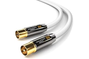 deleyCON 1m Cavo Antenna TV 4K Coassiale - Cavo TV HDTV Full HD - Spina IEC a Presa IEC - Connettori in Metallo - Analogico Digitale - Bianco