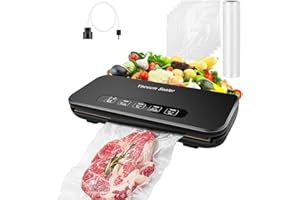 DSTELIN Vakuumiergerät, Vakuumierer 5 in 1 Verwendet für trockene oder feuchte Lebensmittel und Getränke,Mit Schlauch，Bleiben bis zu 8x Länger Frisch, 10 Vakuumbeutel Inklusive-Schwarz