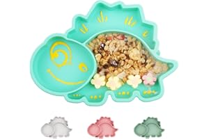 QSHARE Silicone Suction Plate for Baby, Toddler Divided Placemat, Non Slip Fit Most High Chair Tray, BPA-Free Dishwasher & Microwave Safe Kid Travel Portable Feeding Dinner Plate