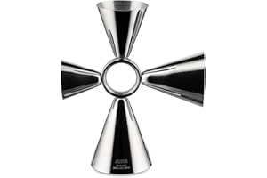 Alessi The Tending Box GIA28 - Quadri Combo Jigger, kubek do koktajli, korpus ze stali nierdzewnej 18/10 z centralnym pierścieniem i czterema dawkami 1,5, 3, 4 i 6 ml