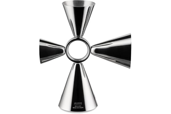Alessi The Tending Box GIA28 - Tasse Doseuse à Cocktail Quadri Combo Jigger, Corps en Acier Inoxydable 18/10 avec Anneau Central et Quatre Doseurs de 1,5, 3, 4 et 6 cl
