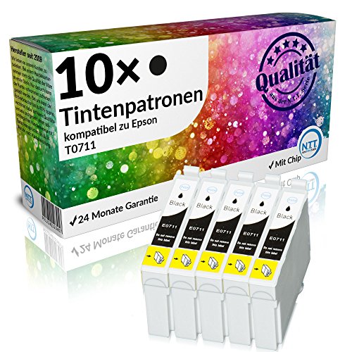 N.T.T.® 10 x Stück XL Druckerpatronen / Tintenpatronen kompatibel zu Epson T711 Black / Schwarz Sparpack