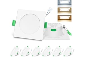 ALUSSO LIGHTING 7W Spot LED Encastrable Dimmable 230V, Spot Led Extra Plat 29mm, Blanc Chaud 3000K Blanc Neutre 4000K Blanc Froid 6500K Réglable, Spot Salle de Bain IP44, Lot de 6 Carré Blanc