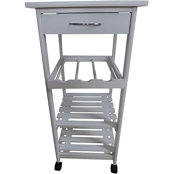 Carrello Da Cucina Bianco Con Ruote - Mobile Multifunzione Con Piano Legno, Portasciugamani E Portaspezie 115x90x36 Cm - Foto 6