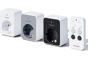 TESSAN Enchufe con Mando a Distancia, 3+1 Juego de Regletas Enchufes, 3600W Kit de Interruptor Remoto Inalámbrico, Rango de operación 30,5M, Blanco Gris Negro