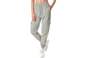 CMTOP Donna Sportivi Pantaloni della Tuta Cotone Pantaloni Cargo Donna con Tasche Jogger con Coulisse per Jogging Casual Donne Piede del Fascio Fitness S-XXL