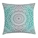 Produktbild BHWYK Grey and Turquoise Throw Pillow Cushion Cover, Primitive Spiritual Essence and Universe Harmony Mandala Ombre Art, Decorative Square Accent Pillow Case, 18 X 18 inches, Turquoise Grey