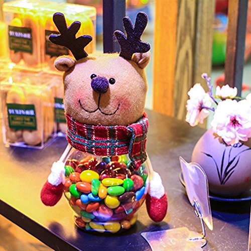 Christmas Candy Jar, Kwock Xmas Plush and Plastic Cute Candy Container Storage Box Decoration Cans Eleery Gift Tank for Kids (Elk)