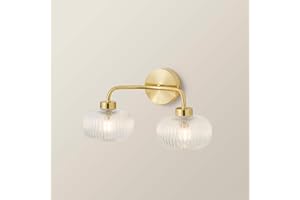 ValueLights | Gold 2 Way Wall Light Fitting with Clear Ribbed Lampshades | Bath Wall Lights, Home Décor & Improvement Essential | IP44 Bathroom