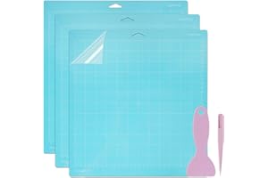 COEWUR Light Grip Cutting Mat for Cricut 12x12 inch, 3pcs Blue Adhesive Sticky Replacement Cutting Mats for Cricuts Maker 3/Maker/Explore 3/Air 2/Air/One with Tweezers and Scraper