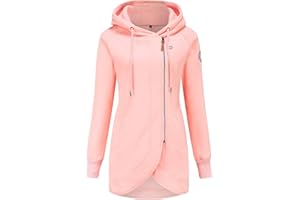 ELFIN Damska długa bluza z kapturem na zamek błyskawiczny na jesień i zimę