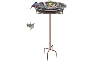 KHayRovies Metal Bird Bath for Outside Garden Birdbath Bowl, 36.2" Height Freestanding Bird Feeders for Outdoors with 4 Prongs Base Stake, Standing Birdfeeders for Yard Lawn Decor (Retro Copper)