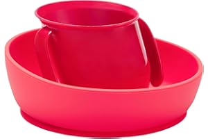 Doidy Trainer Cup and Weaning Bowl Set, for Baby 3months+ Mealtime (Cup + Bowl, Red)