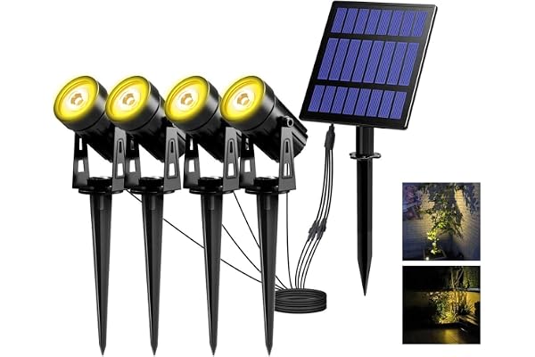 T-SUN Spots solaires de paysage, blanc chaud 3000 K, avec grand panneau solaire de 5 W, étanchéité IP65, appliques murales d'extérieur sans fil pour jardin, cour, allée, porche, allée