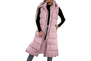 C'EST TT Lange Jacke Weste Damen Ärmellose Lang Weste Damen Mit Kapuze Winterweste Weste Steppweste Wintermantel Übergangsweste Softshelljacke Steppmantel Outdoorweste Pufferweste Winterjacke