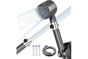 BUTTERFOX Pommeau Douche anti Calcaire, Pommeau de Douche Haute Pression avec Tuyau Douche 1.5M et Support de Douche, shower head Filtrant avec Filtre, Douchette avec 4 Modes de Jet, Gris