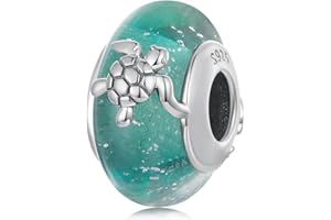 SHIYU Perle en verre Murano Tortue pour bracelets Pandora,breloque perle verte en argent sterling 925, cadeau pour maman et amie