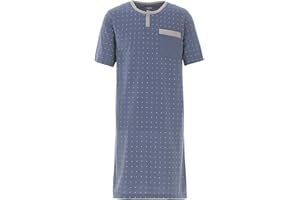 Henry Terre Męska koszula nocna z krótkim rękawem, listwa guzikowa z kieszenią na piersi, bawełniana koszulka do spania