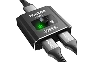 TEALKOO Switch HDMI 4K 60Hz, Aluminum Splitter HDMI 2.0, Commutateur HDMI Bidirectionnel,2 Entrées 1 Sortie ou 1 Entrée 2 Sorties, Support 4K 3D 1080P HDCP 2.2 HDR,PS5/4 Xbox Blu-Ray Lecteur DVD PC TV