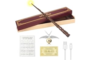 WDKXCN Hermione Granger Wand, 38CM Hermione Wand Light Up, USB Charging Hermione Glow Wands, Magic Hermiones Granger Wands in Gift Box with Spell Card, Station Ticket and Necklace